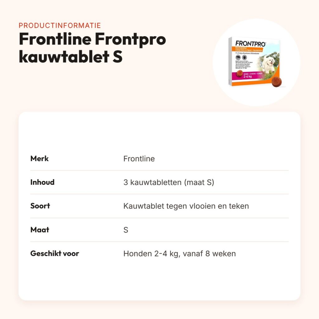 Frontline Frontpro kauwtabletten hond S 2-4 kg – 3 tabletten – productinformatie