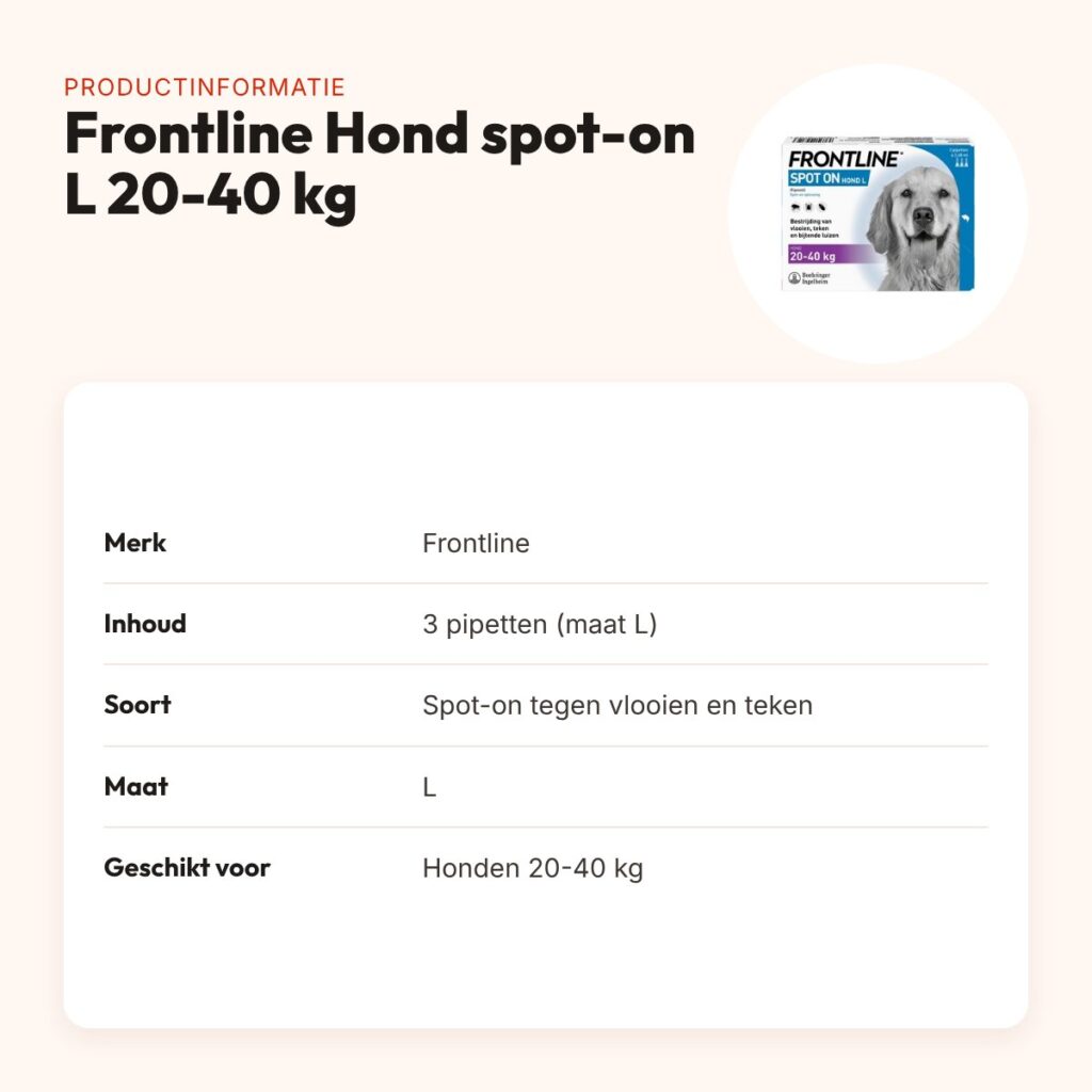 Frontline Hond spot-on L 20-40 kg – 3 pipetten tegen vlooien en teken – productinformatie