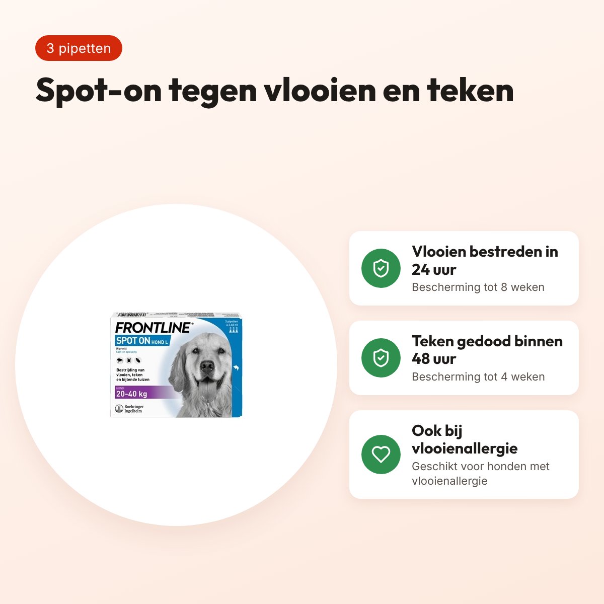 Frontline Hond spot-on L 20-40 kg – 3 pipetten tegen vlooien en teken – voordelen