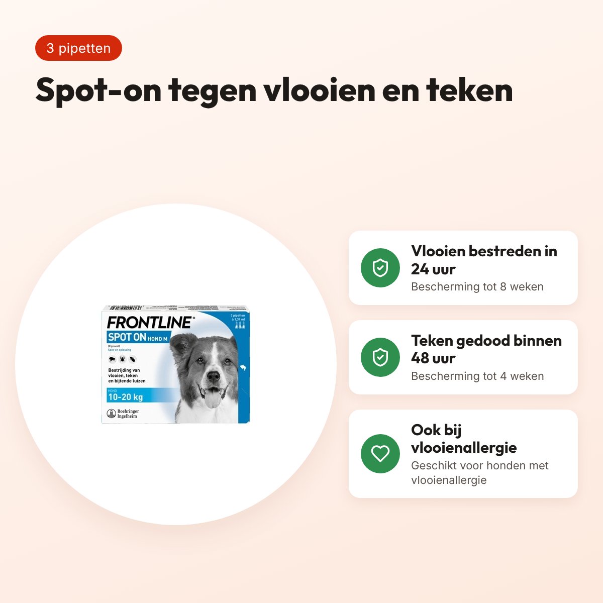 Frontline Hond spot-on M 10-20 kg – 3 pipetten tegen vlooien en teken – voordelen