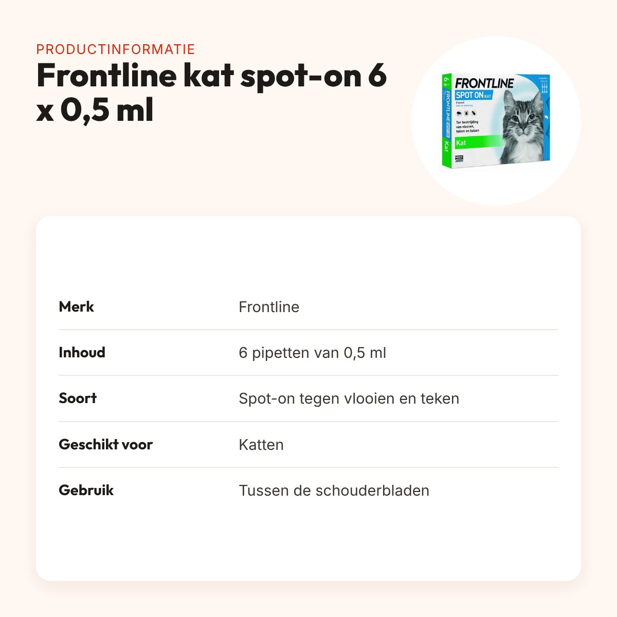 Frontline kat spot-on 6 x 0,5 ml – tegen vlooien, teken en luizen – productinformatie