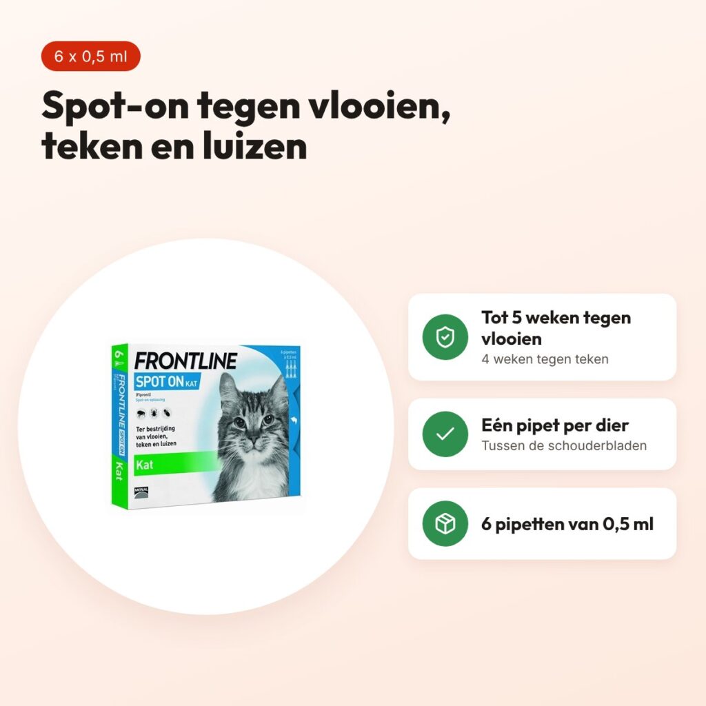 Frontline kat spot-on 6 x 0,5 ml – tegen vlooien, teken en luizen – voordelen