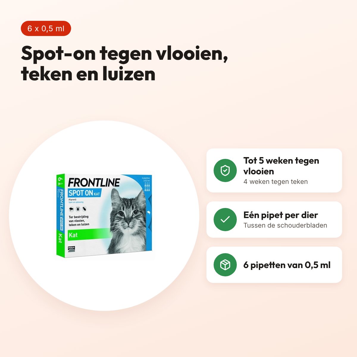 Frontline kat spot-on 6 x 0,5 ml – tegen vlooien, teken en luizen – voordelen