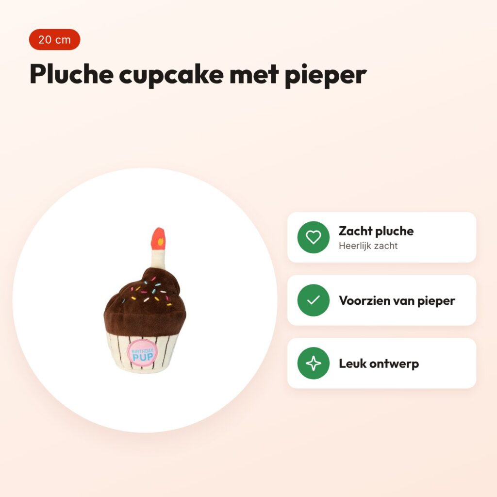 FuzzYard Birthday cupcake 20 cm – pluche hondenspeeltje met pieper – voordelen