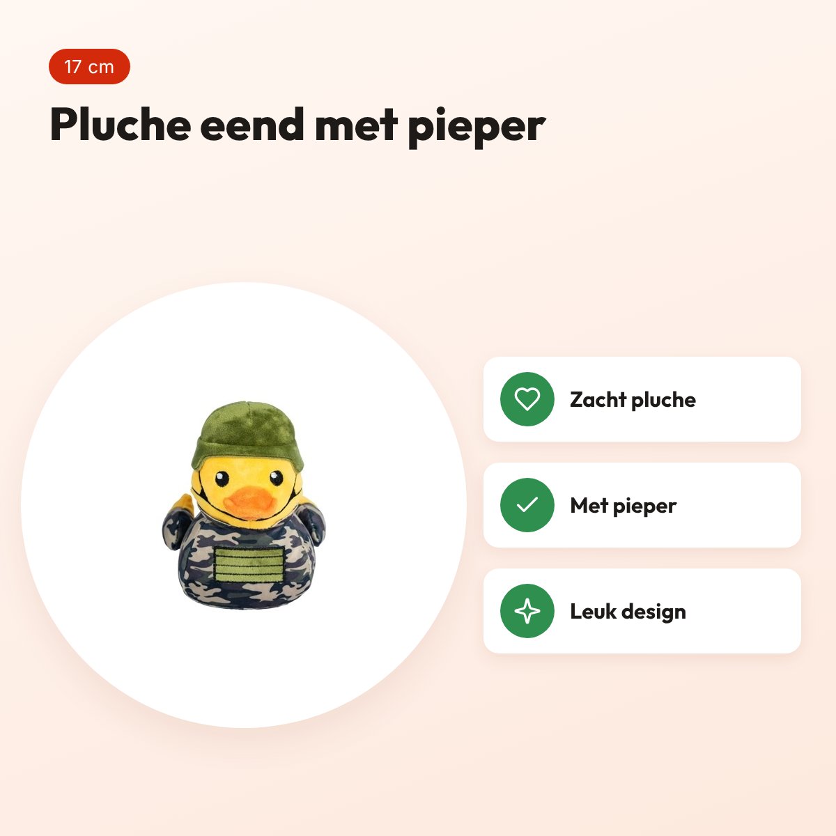 FuzzYard Commanduck eend 17 cm – pluche hondenspeeltje met pieper – voordelen