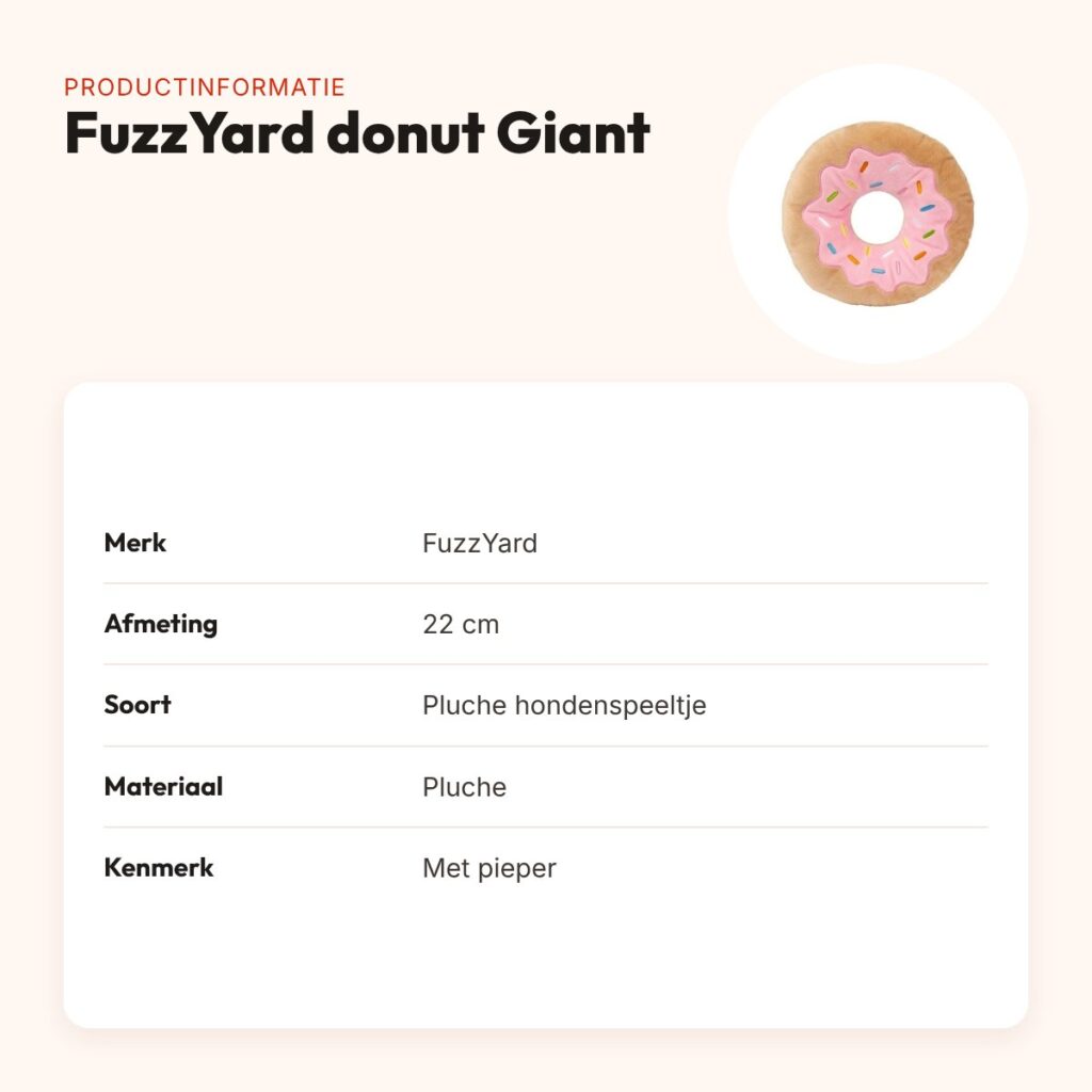 FuzzYard donut Giant 22 cm – pluche hondenspeeltje met pieper – productinformatie