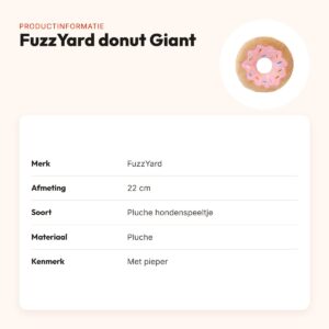 FuzzYard donut Giant 22 cm – pluche hondenspeeltje met pieper – productinformatie