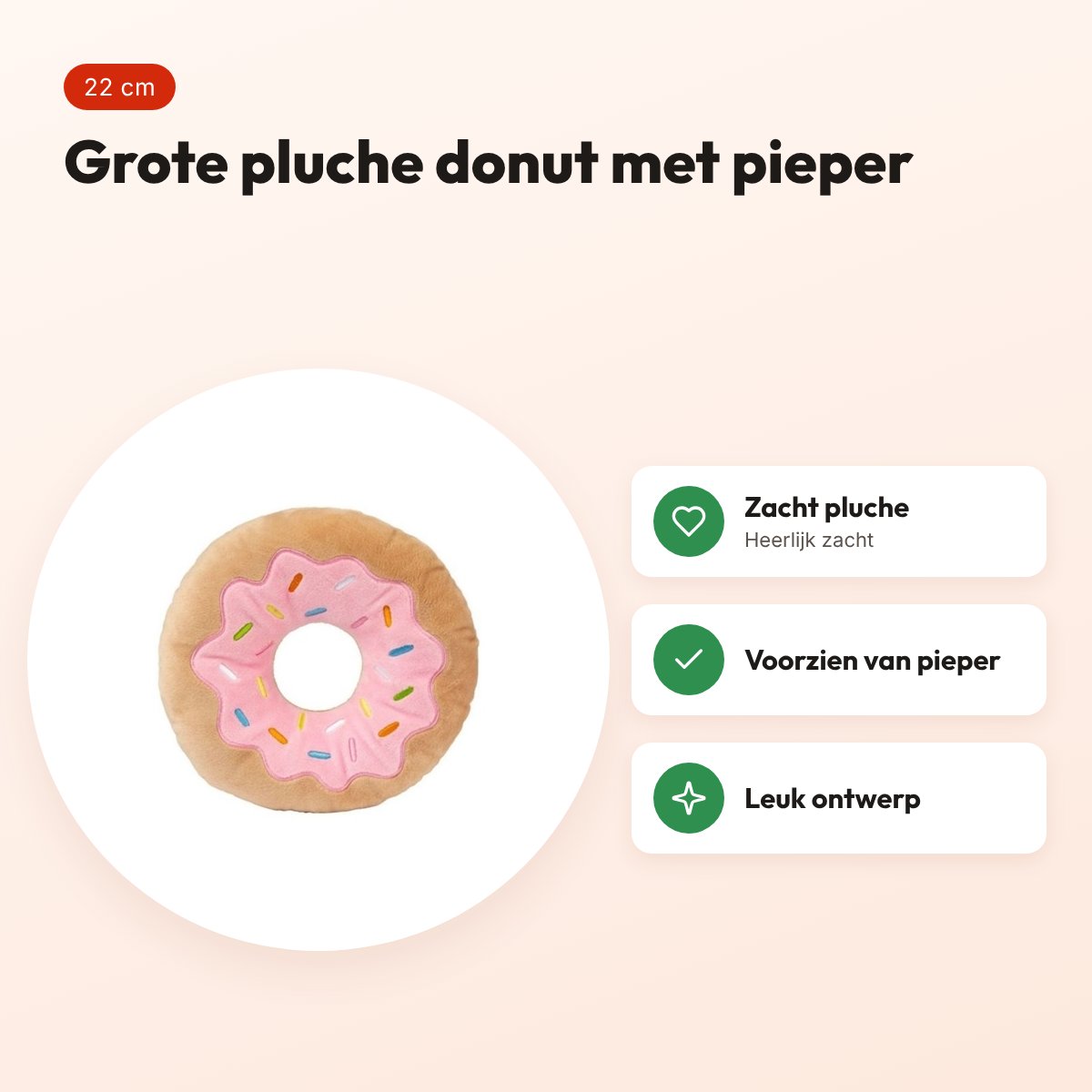FuzzYard donut Giant 22 cm – pluche hondenspeeltje met pieper – voordelen