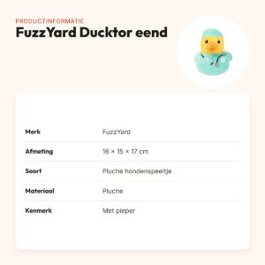 FuzzYard Ducktor eend 16 x 15 x 17 cm – pluche hondenspeeltje met pieper – productinformatie