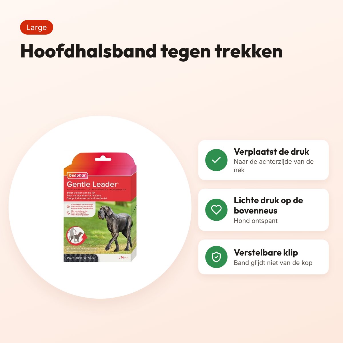 Gentle Leader hoofdhalsband zwart large – tegen trekken aan de riem – voordelen