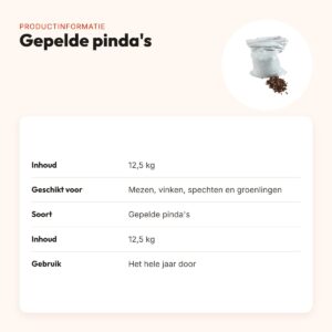Gepelde pinda's 12,5 kg – eiwitrijk voer voor tuinvogels – productinformatie