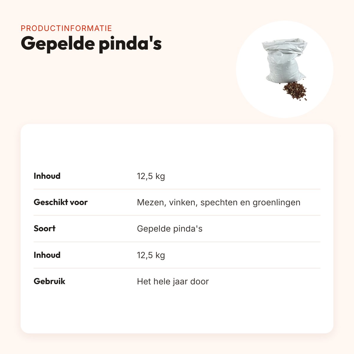 Gepelde pinda's 12,5 kg – eiwitrijk voer voor tuinvogels – productinformatie