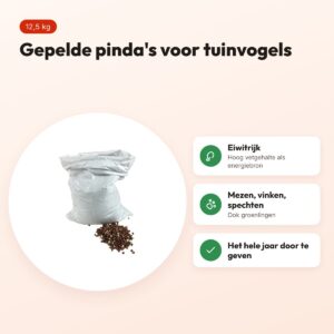 Gepelde pinda's 12,5 kg – eiwitrijk voer voor tuinvogels – voordelen