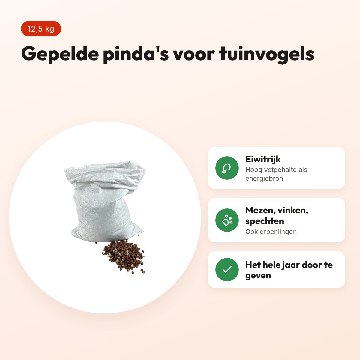 Gepelde pinda's 12,5 kg – eiwitrijk voer voor tuinvogels – voordelen