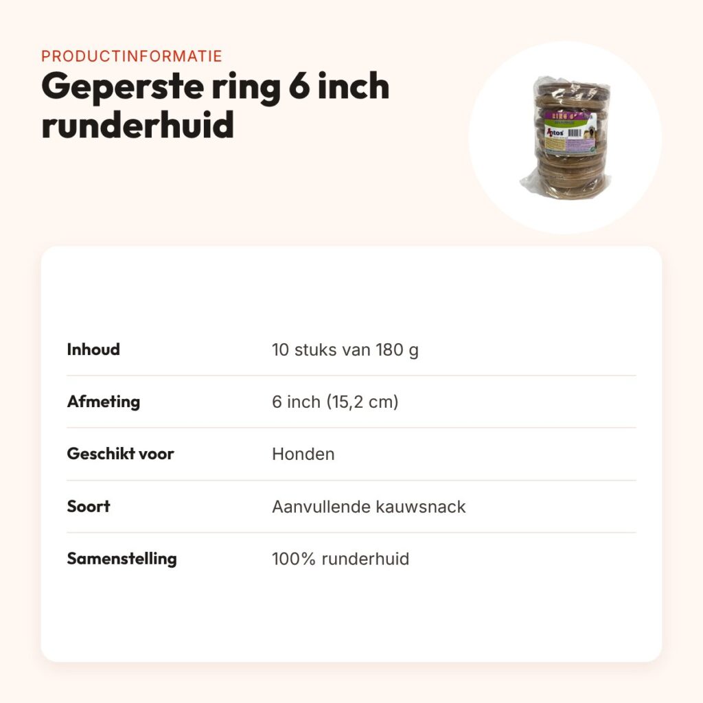 Geperste ring hondenkauwsnack 6 inch (15,2 cm) – runderhuid, 10 stuks – productinformatie