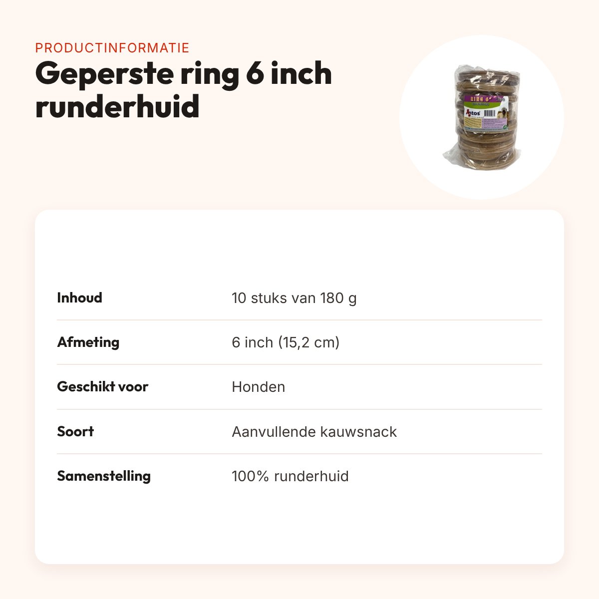 Geperste ring hondenkauwsnack 6 inch (15,2 cm) – runderhuid, 10 stuks – productinformatie