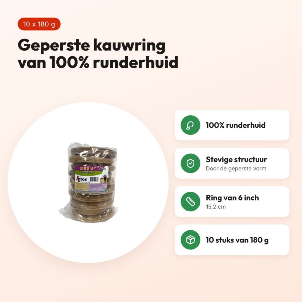 Geperste ring hondenkauwsnack 6 inch (15,2 cm) – runderhuid, 10 stuks – voordelen