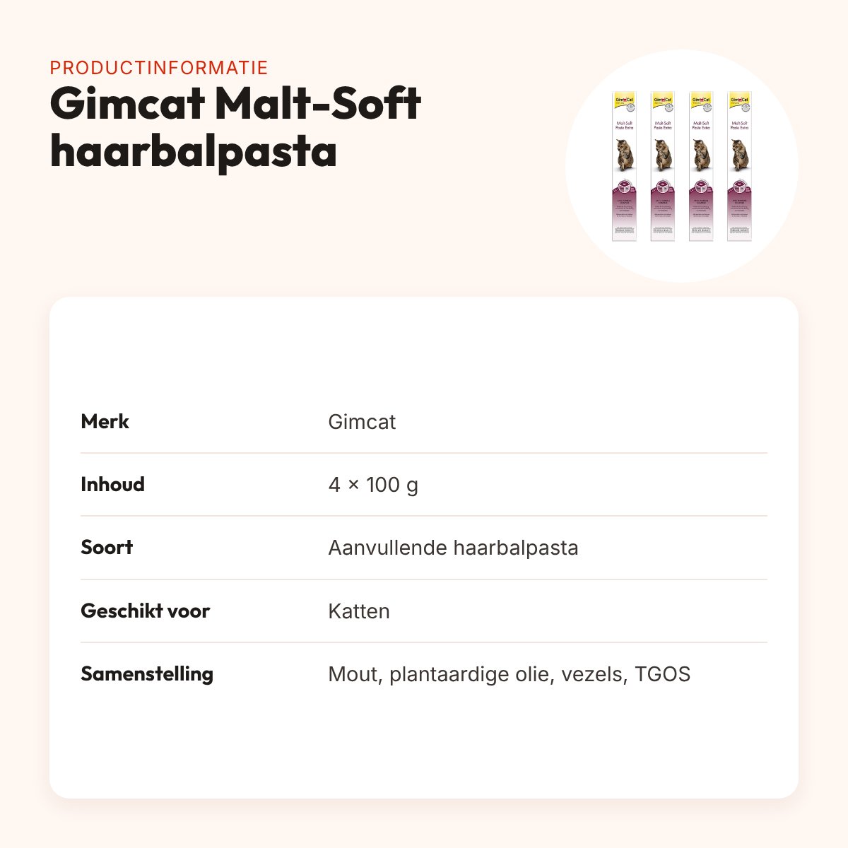 Gimcat haarbalpasta Malt-Soft Extra 100 g – multipack 4 stuks – productinformatie