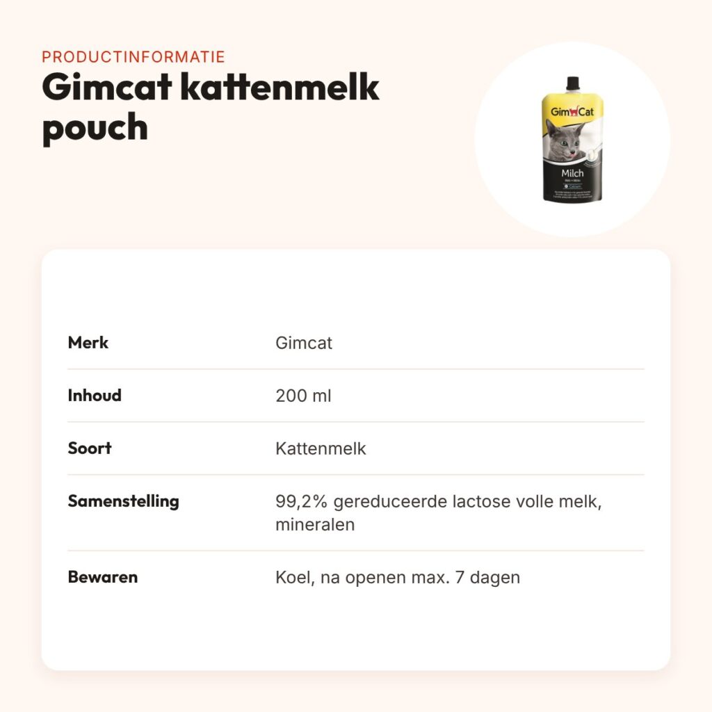 Gimcat kattenmelk 200 ml – pouch, calciumrijk – productinformatie