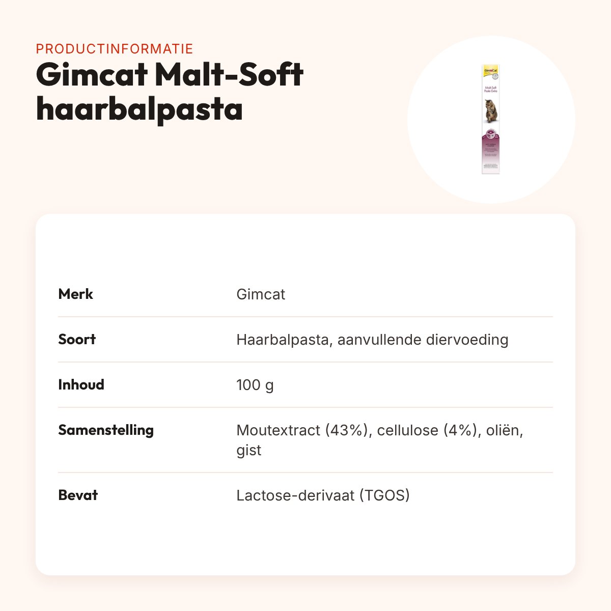 Gimcat Malt-Soft haarbalpasta extra 100 g – vezelrijk – productinformatie