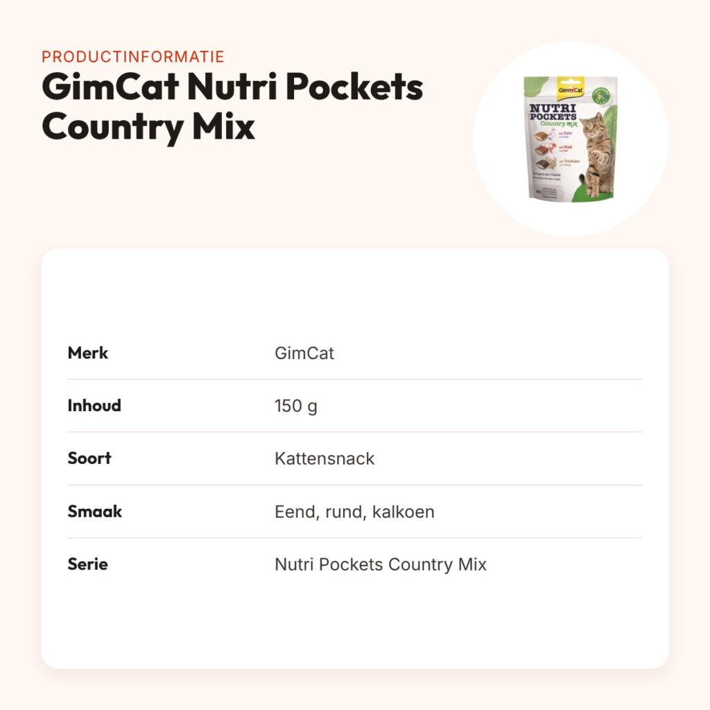 GimCat Nutri Pockets Country Mix kattensnack 150 g – eend, rund, kalkoen – productinformatie