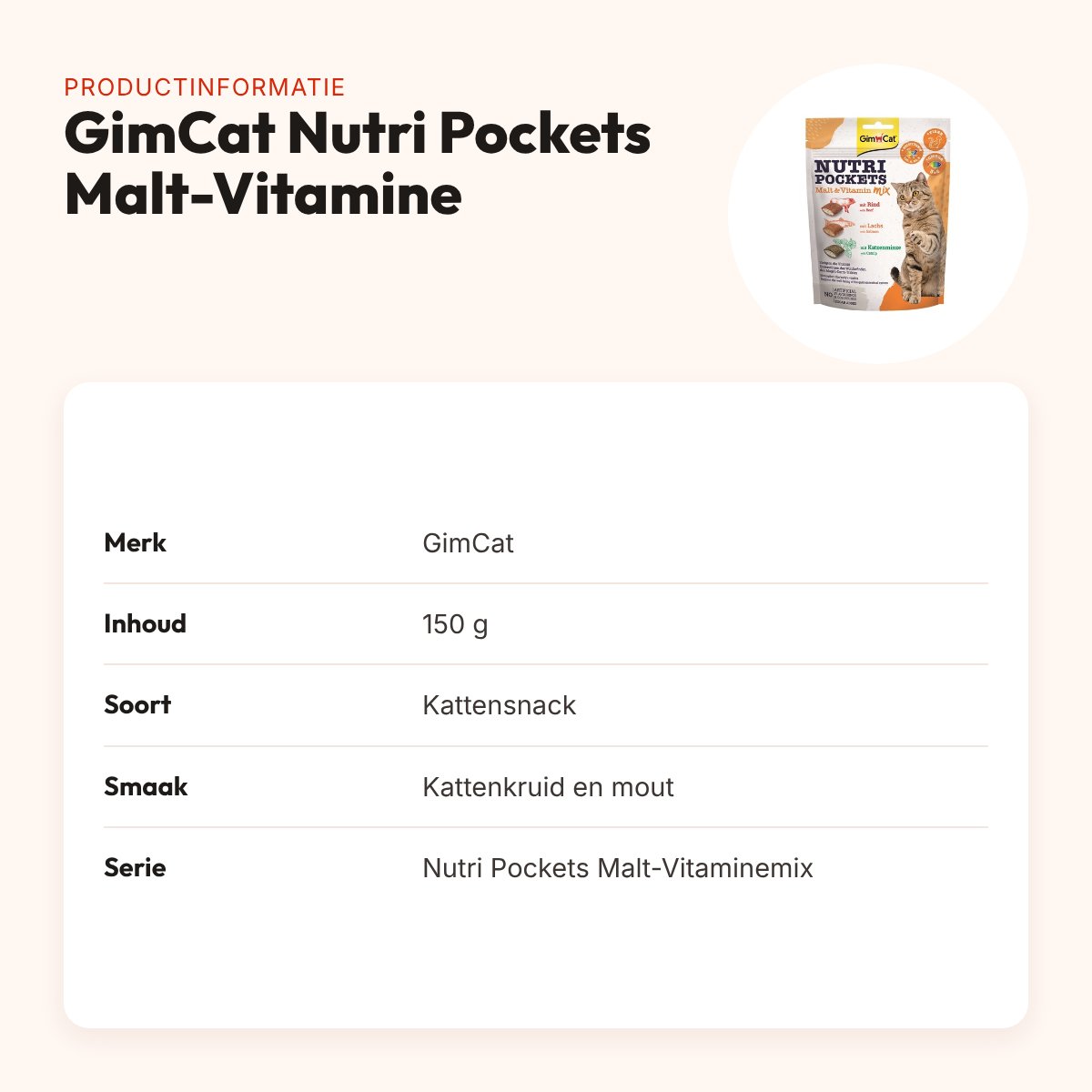 GimCat Nutri Pockets Malt-Vitaminenmix kattensnack 150 g – productinformatie
