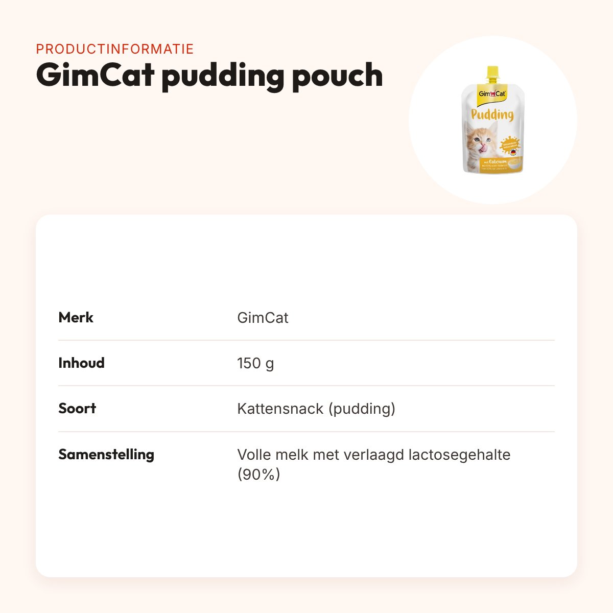 GimCat pudding pouch kattensnack 150 g – lactosearm – productinformatie