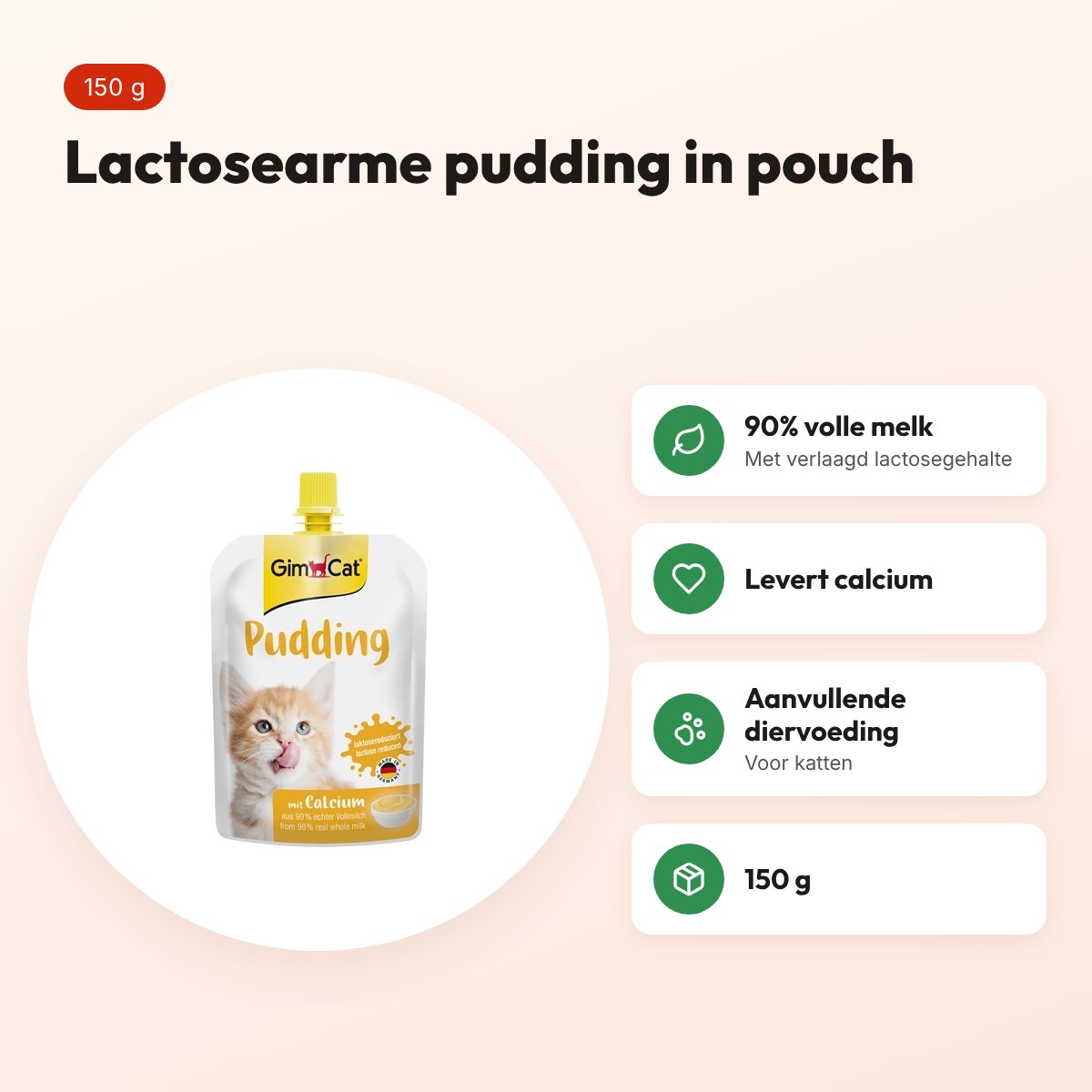 GimCat pudding pouch kattensnack 150 g – lactosearm – voordelen