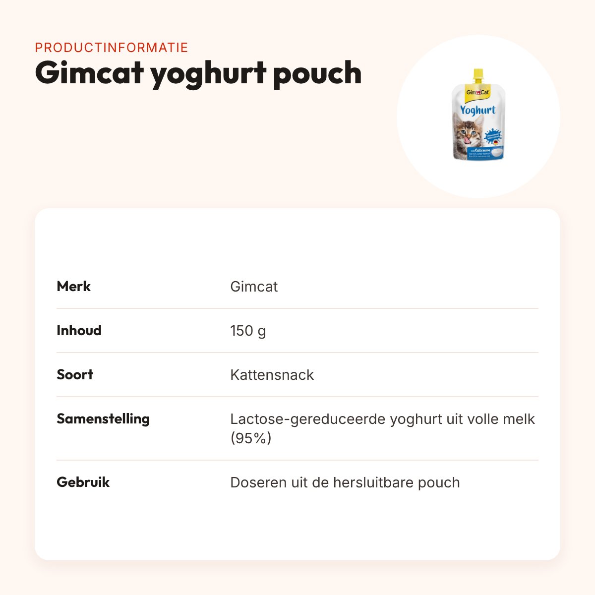 Gimcat yoghurt voor katten 150 g – lactose-gereduceerd, hersluitbaar – productinformatie