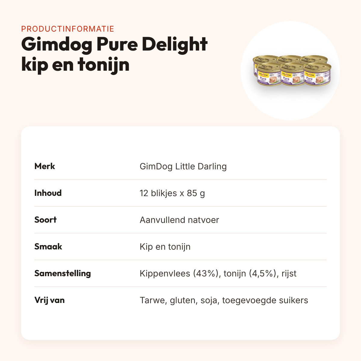 Gimdog Little Darling Pure Delight natvoer kip en tonijn 12 x 85 g – productinformatie