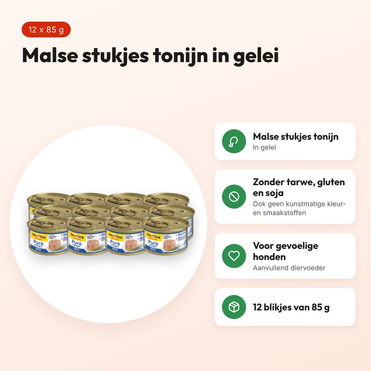 Gimdog Little Darling Pure Delight natvoer tonijn 12 x 85 g – voordelen
