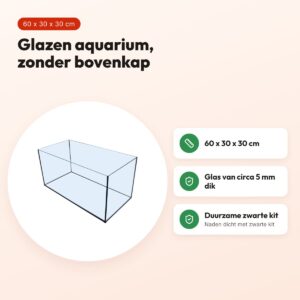 Glazen aquarium zwarte kit 60 x 30 x 30 cm – zonder bovenkap – voordelen