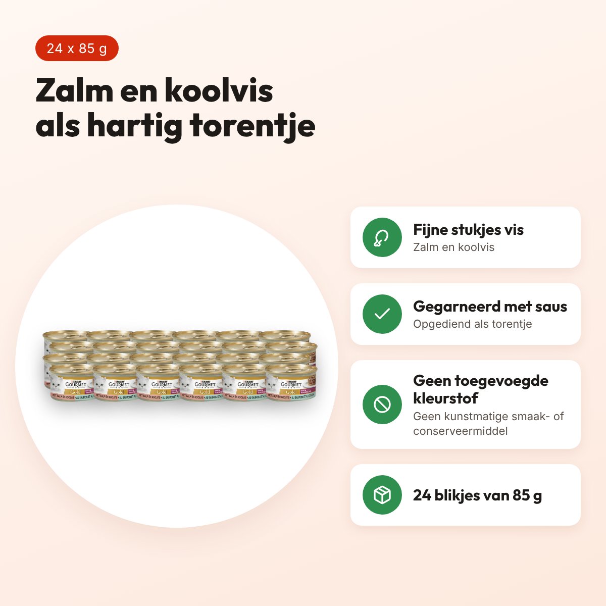 Gourmet Gold kattenvoer Hartig Torentje zalm en koolvis 24 x 85 g – voordelen