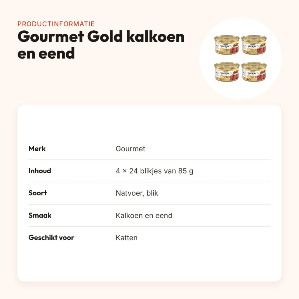 Gourmet Gold kattenvoer kalkoen en eend 24 x 85 g – multipack 4 stuks – productinformatie