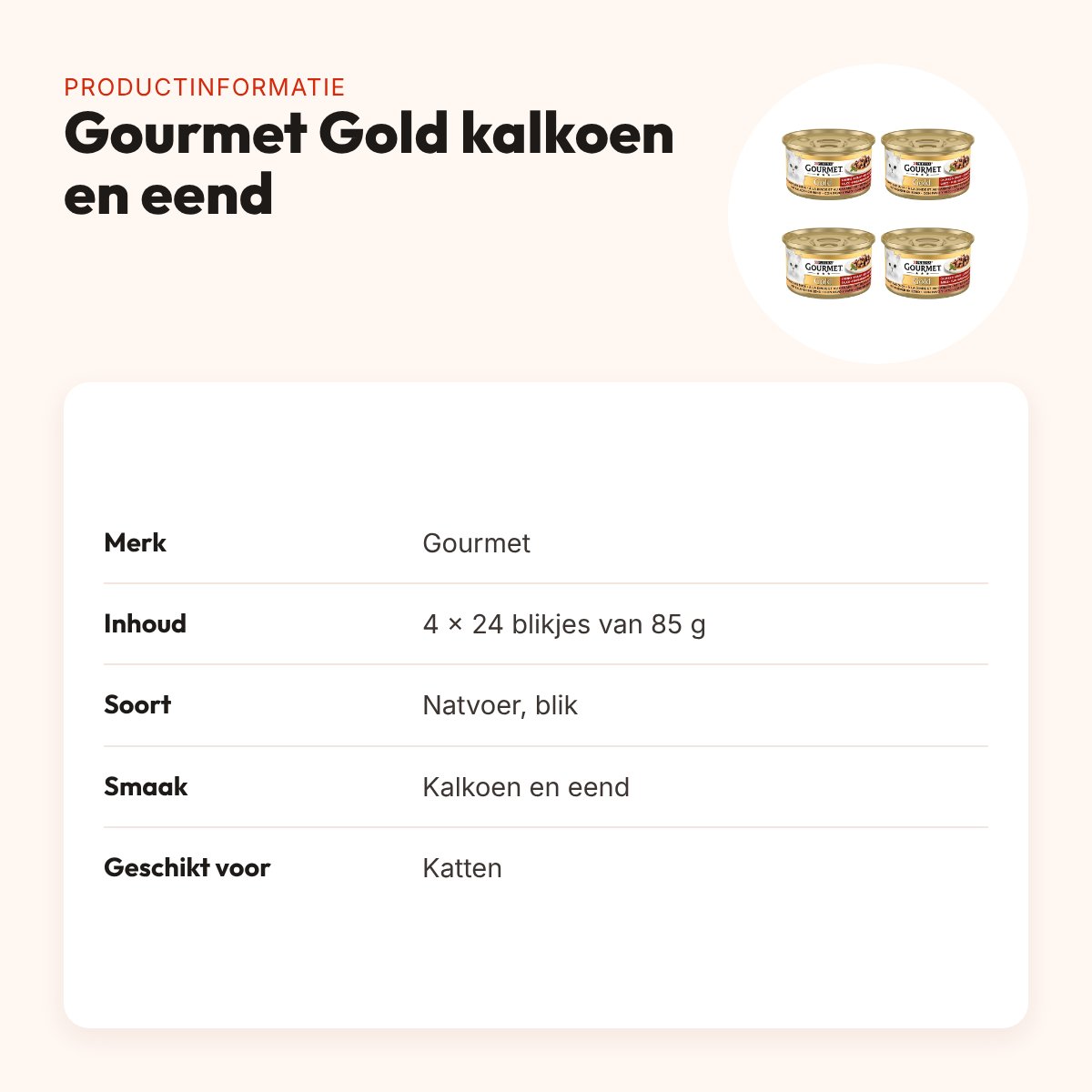 Gourmet Gold kattenvoer kalkoen en eend 24 x 85 g – multipack 4 stuks – productinformatie