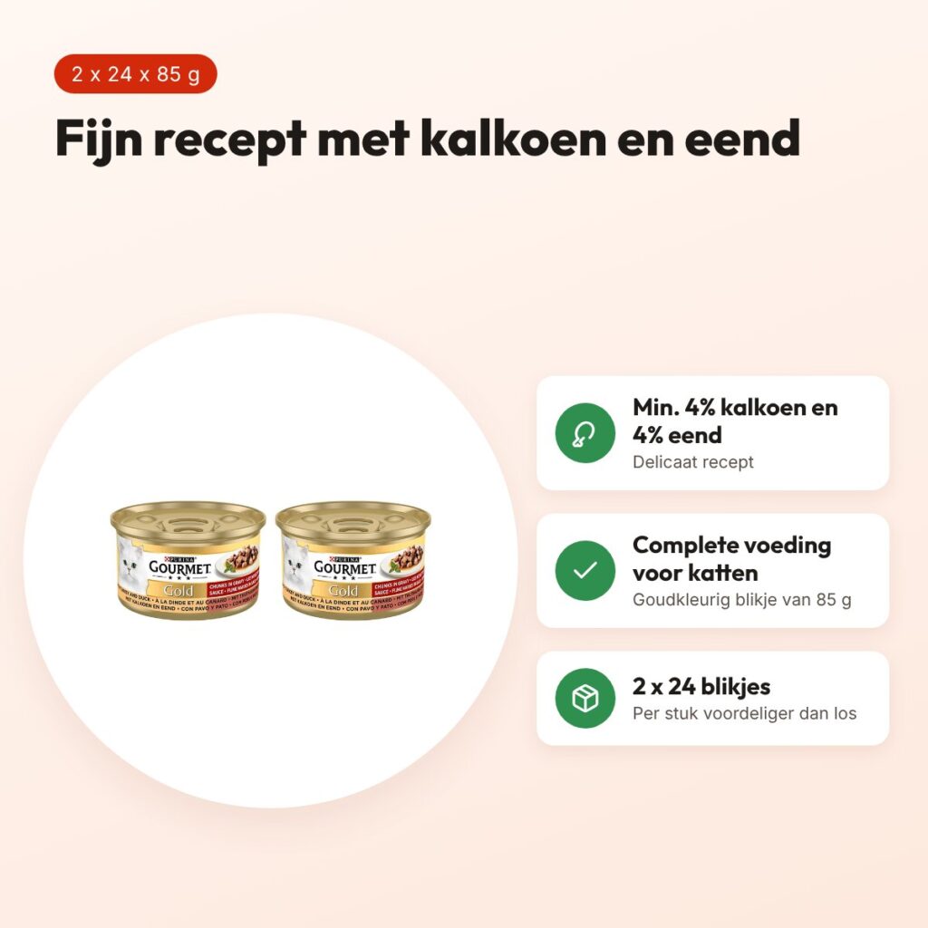 Gourmet Gold kattenvoer kalkoen en eend 85 g – multipack 2 x 24 stuks – voordelen