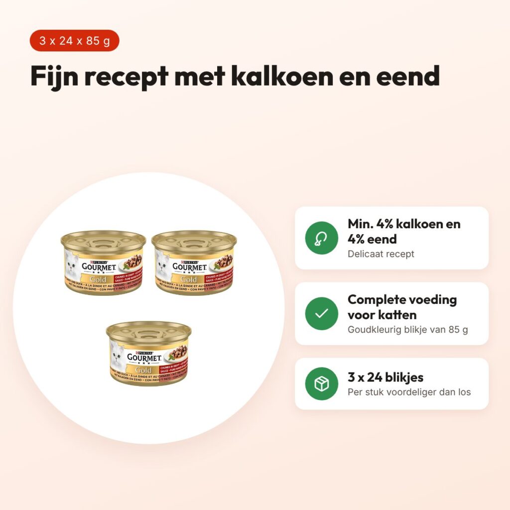 Gourmet Gold kattenvoer kalkoen en eend 85 g – multipack 3 x 24 stuks – voordelen