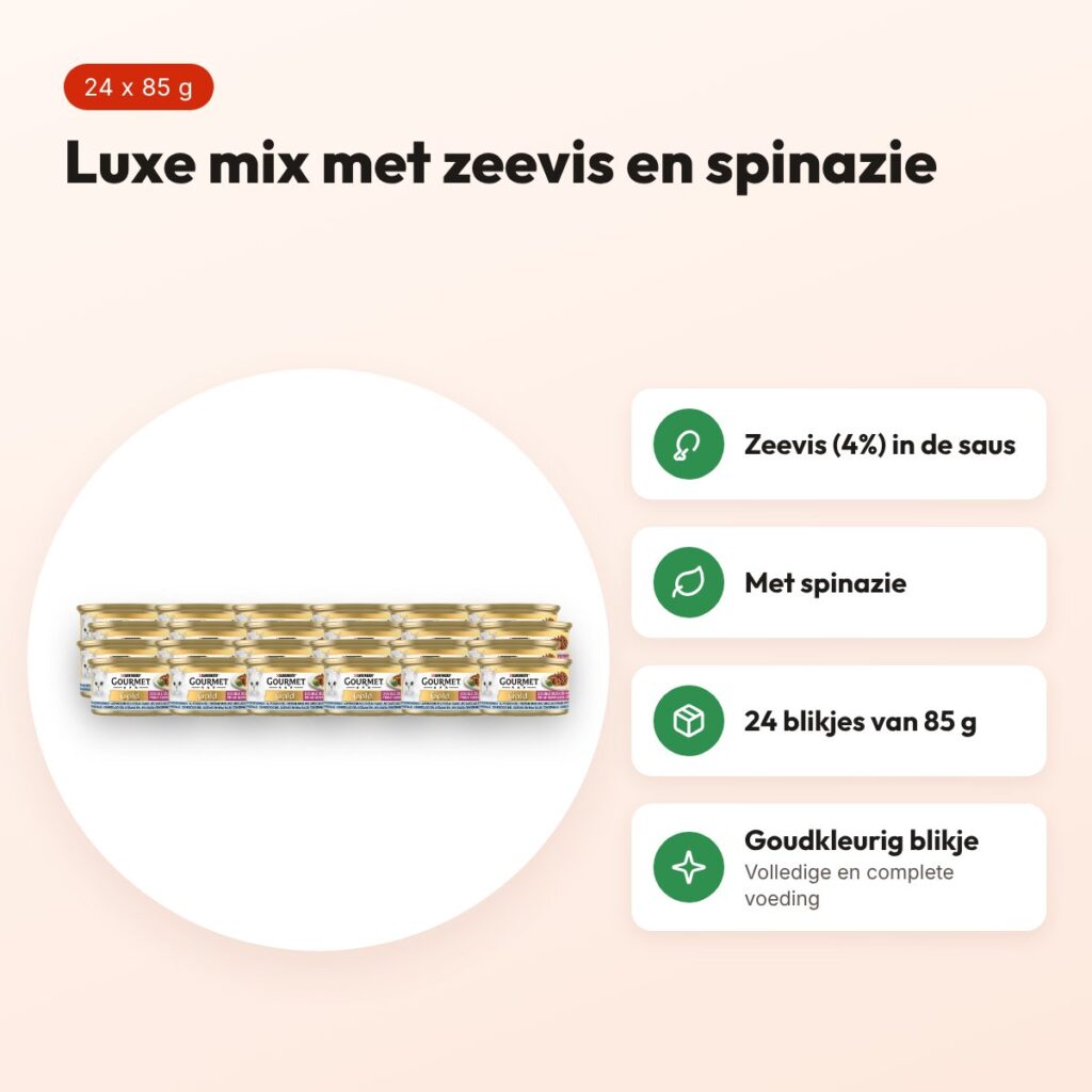 Gourmet Gold kattenvoer Luxe Mix zeevis en spinazie 24 x 85 g – voordelen