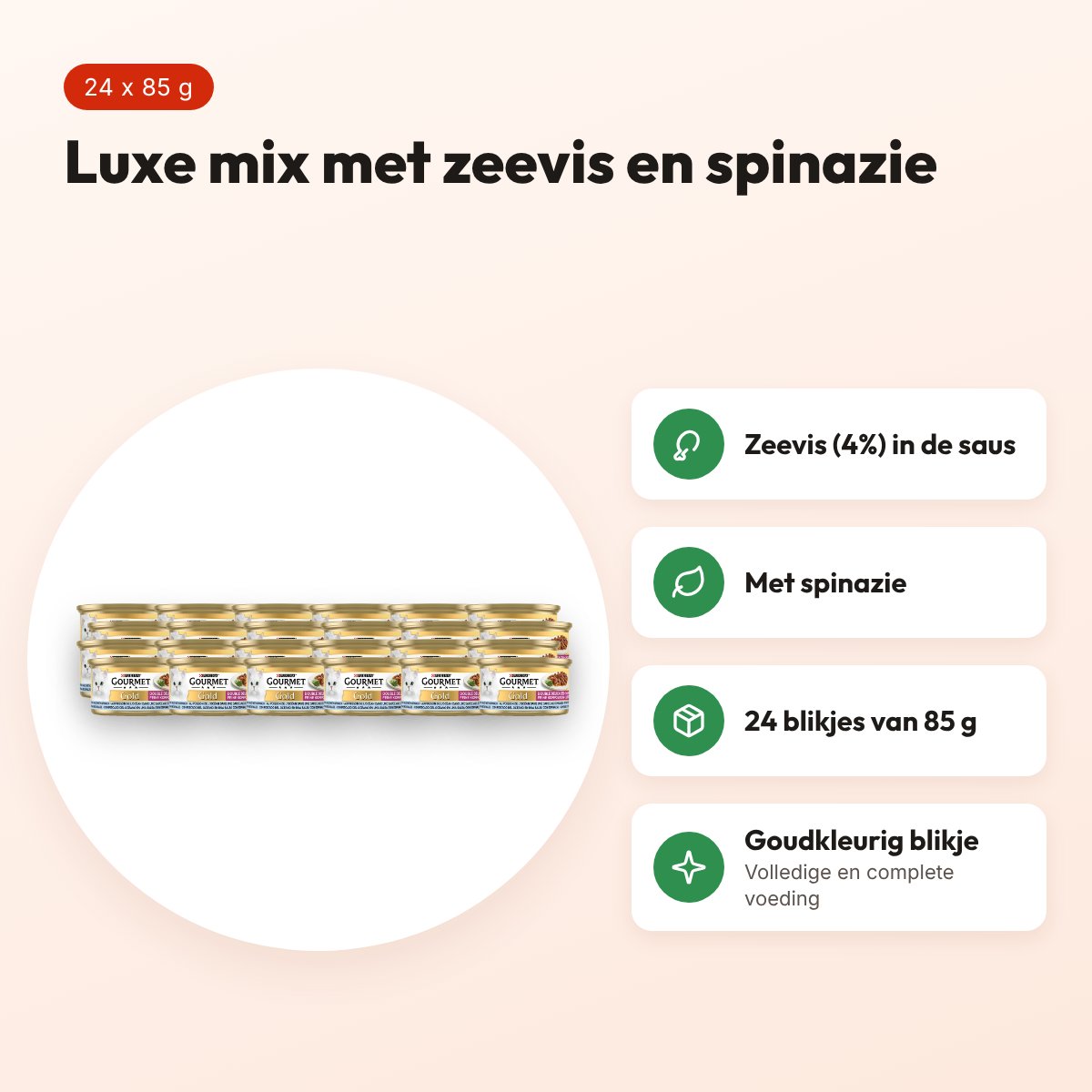 Gourmet Gold kattenvoer Luxe Mix zeevis en spinazie 24 x 85 g – voordelen