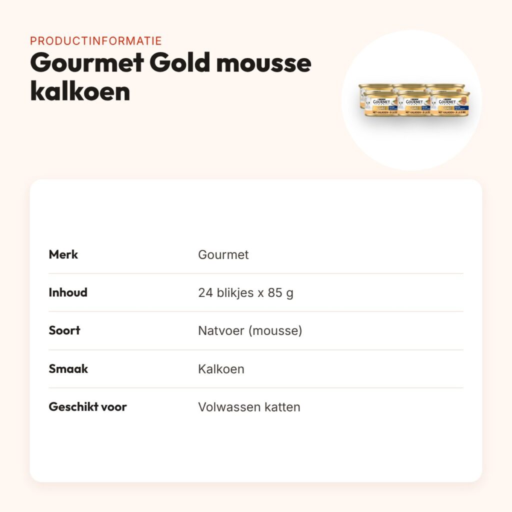 Gourmet Gold kattenvoer mousse kalkoen 24 x 85 g – productinformatie
