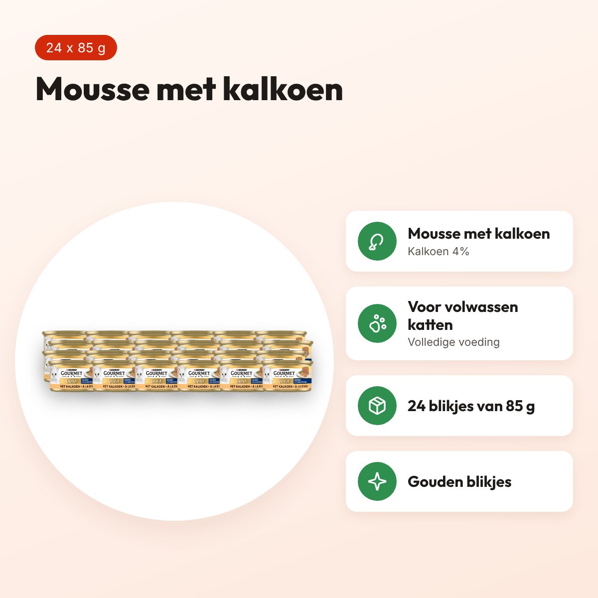 Gourmet Gold kattenvoer mousse kalkoen 24 x 85 g – voordelen