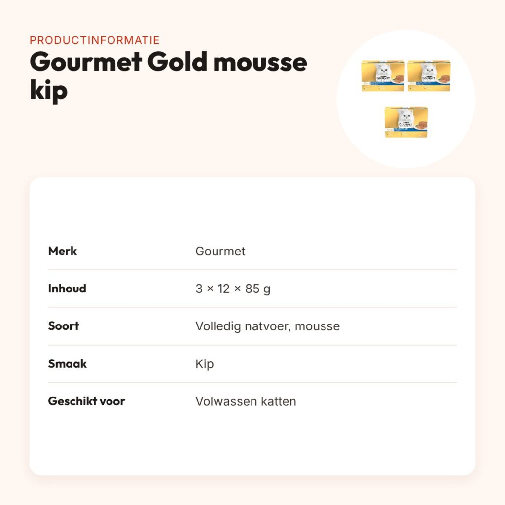 Gourmet Gold kattenvoer mousse kip 85 g – multipack 3 x 12 stuks – productinformatie