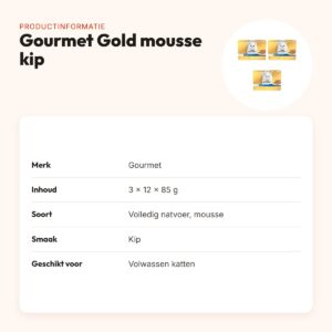 Gourmet Gold kattenvoer mousse kip 85 g – multipack 3 x 12 stuks – productinformatie