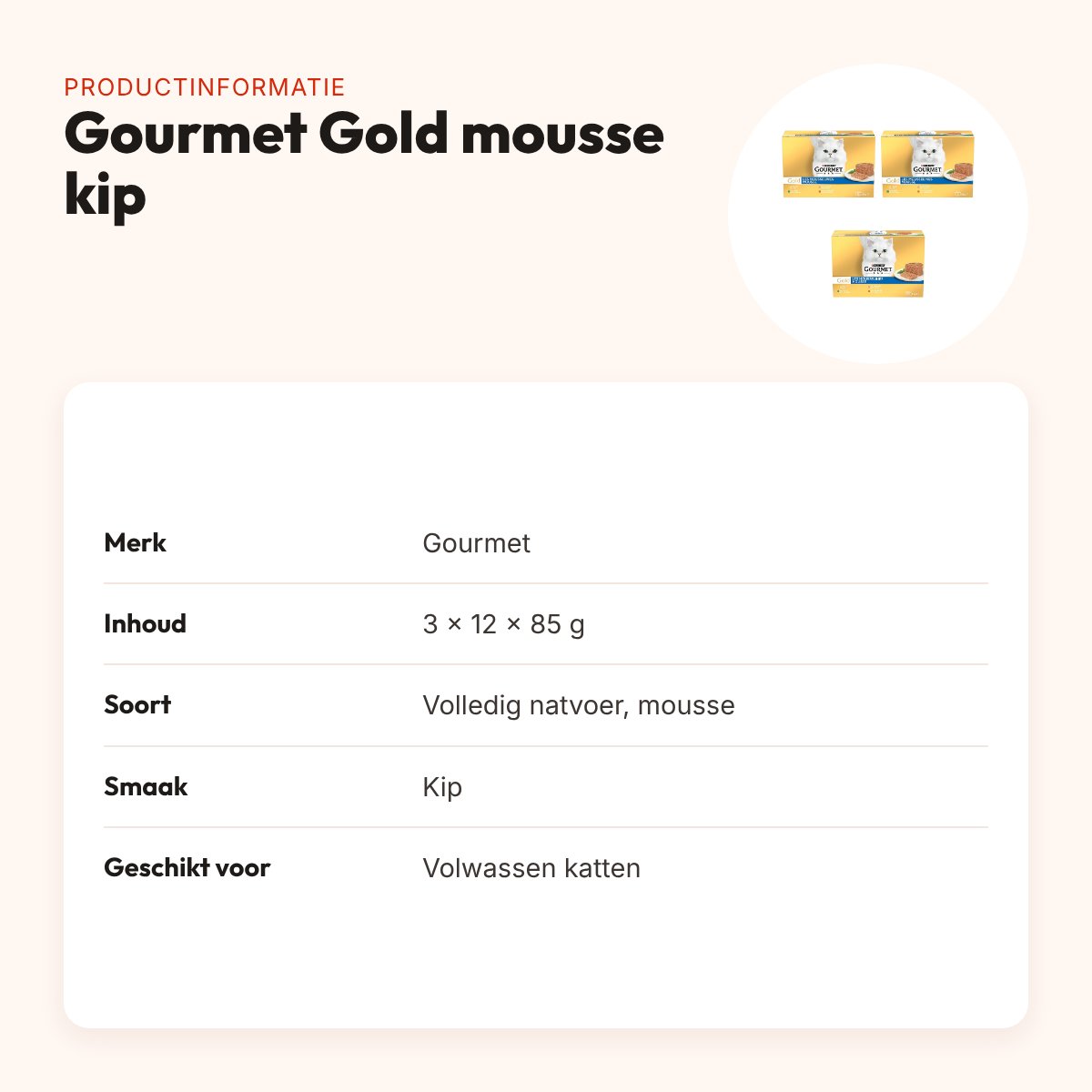 Gourmet Gold kattenvoer mousse kip 85 g – multipack 3 x 12 stuks – productinformatie