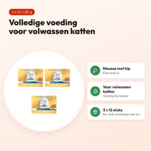 Gourmet Gold kattenvoer mousse kip 85 g – multipack 3 x 12 stuks – voordelen