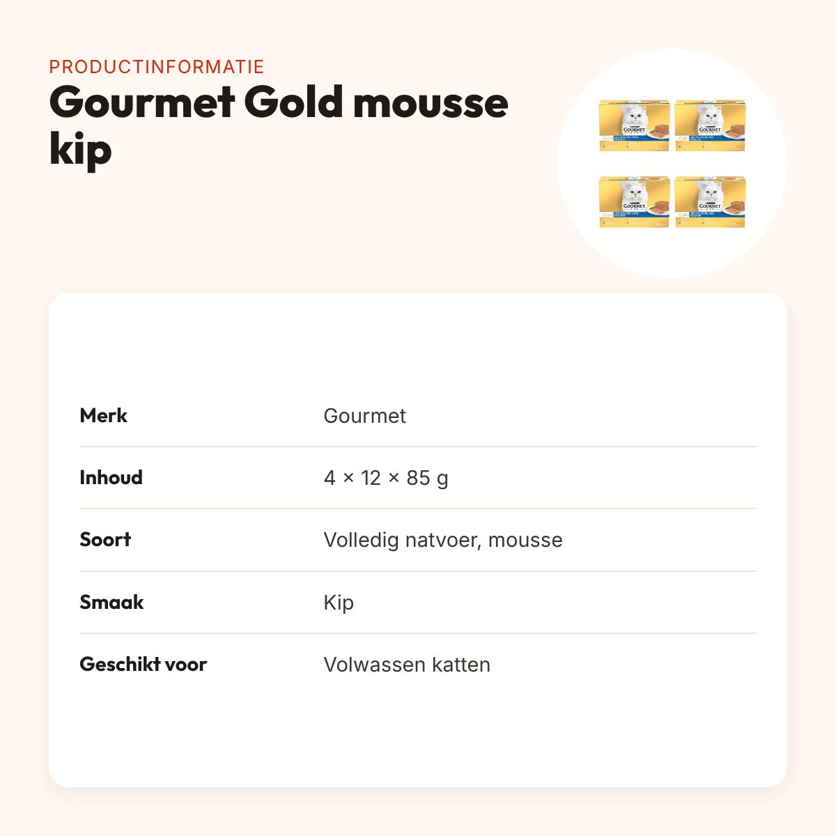 Gourmet Gold kattenvoer mousse kip 85 g – multipack 4 x 12 stuks – productinformatie