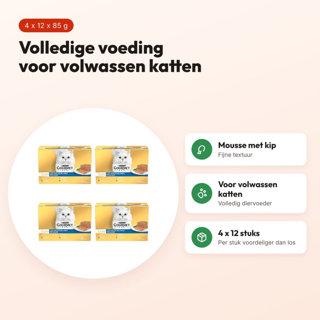 Gourmet Gold kattenvoer mousse kip 85 g – multipack 4 x 12 stuks – voordelen