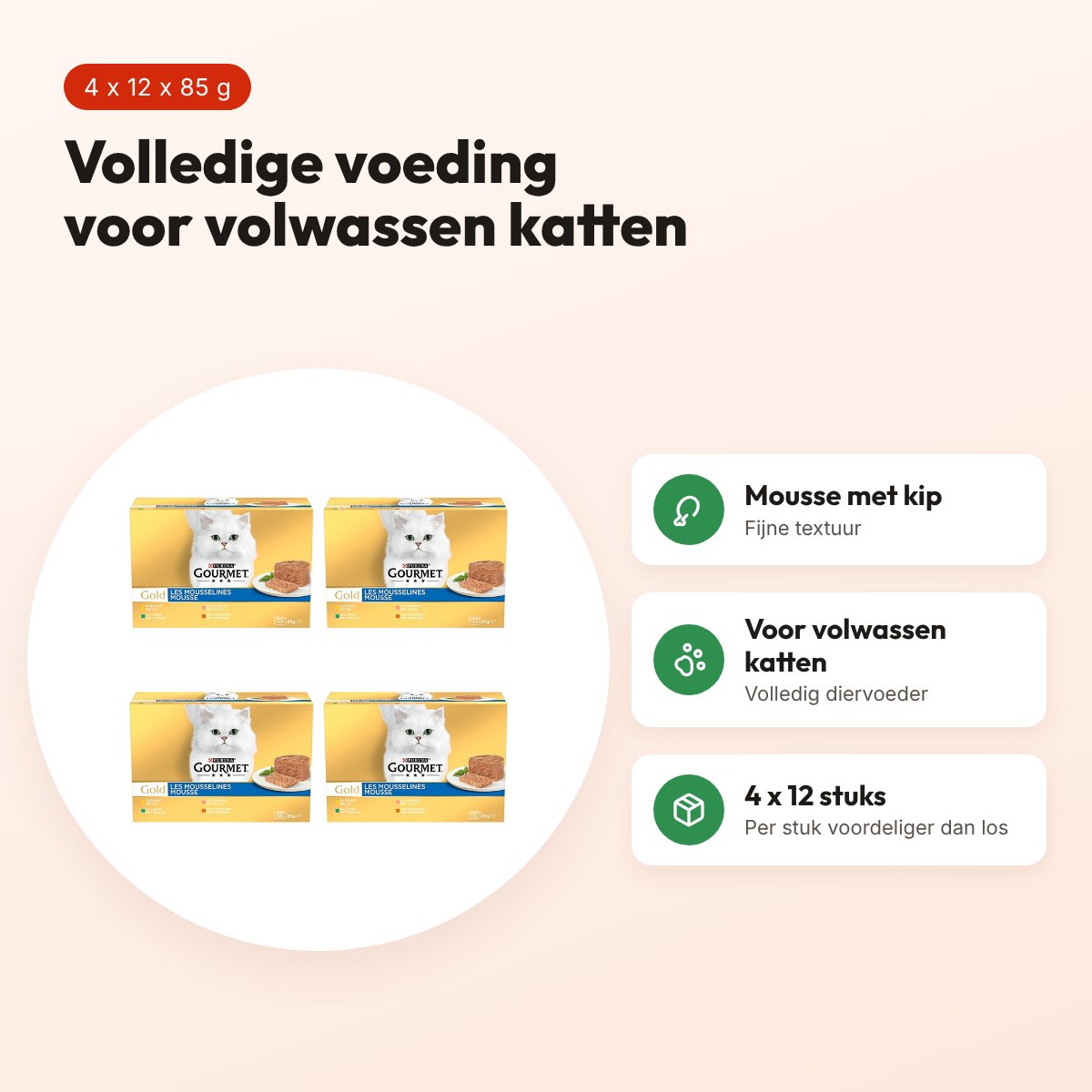 Gourmet Gold kattenvoer mousse kip 85 g – multipack 4 x 12 stuks – voordelen