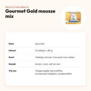 Gourmet Gold kattenvoer mousse mix konijn, rund, kalf, lam 24 x 85 g – productinformatie