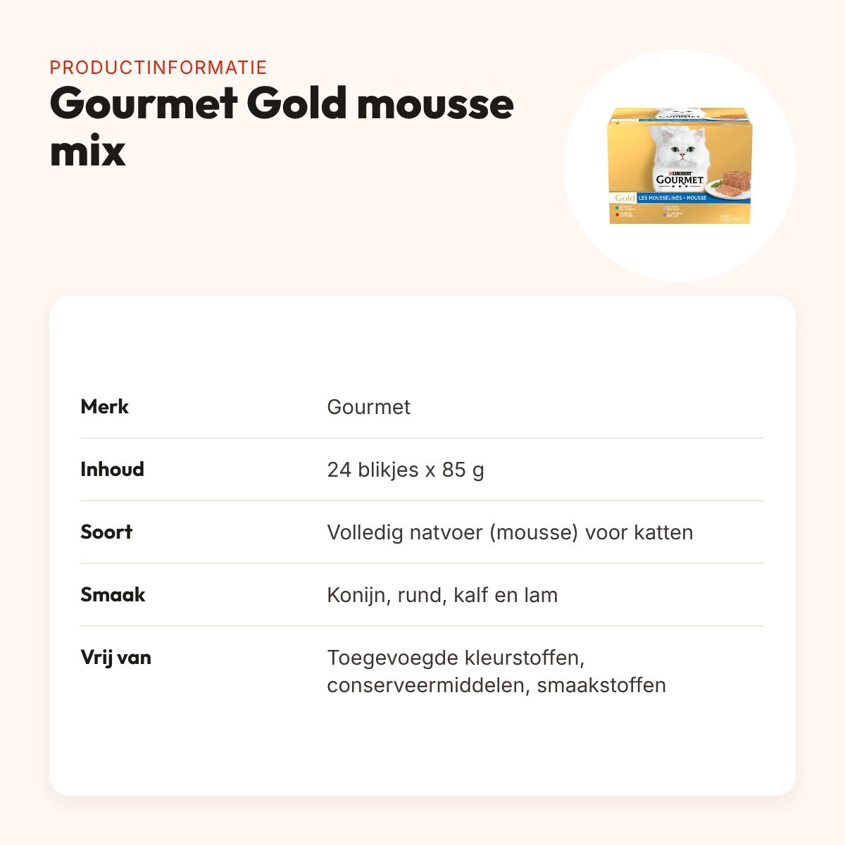 Gourmet Gold kattenvoer mousse mix konijn, rund, kalf, lam 24 x 85 g – productinformatie